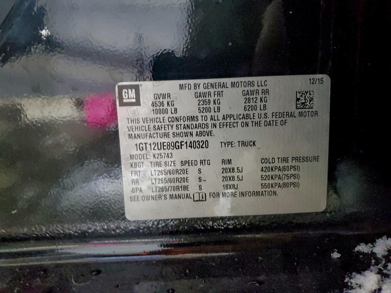2016 GMC Sierra K2500 Denali VIN: 1GT12UE89GF140320 Lot: 95204505