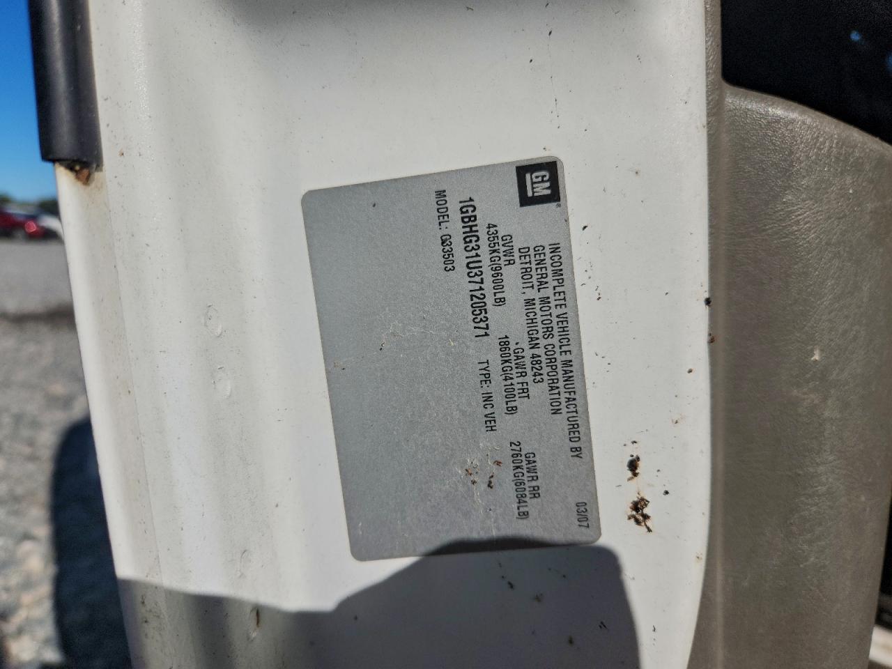 2007 Chevrolet Express G3500 VIN: 1GBHG31U371205371 Lot: 96798665