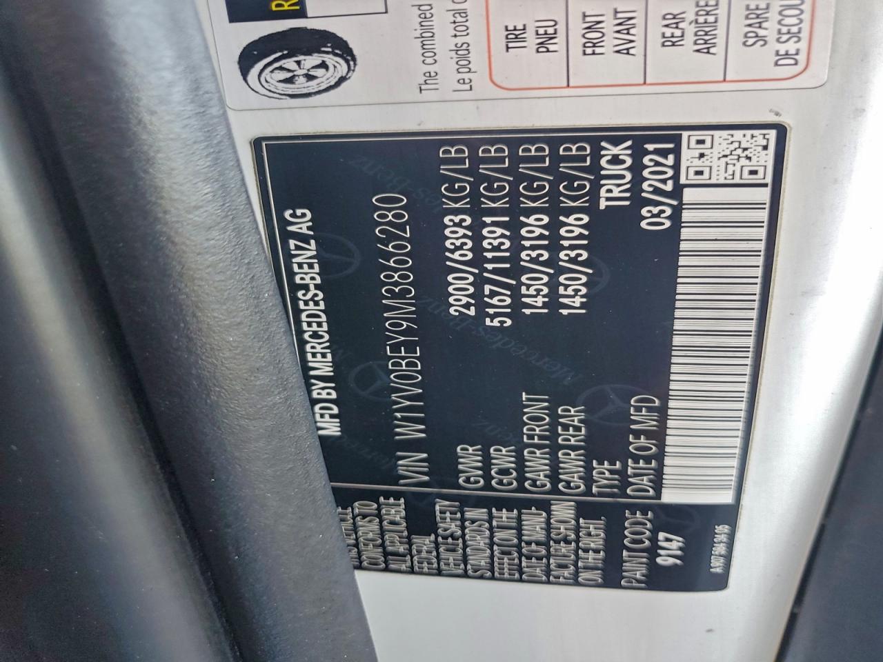 2021 Mercedes-Benz Metris VIN: W1YV0BEY9M3866280 Lot: 96845165