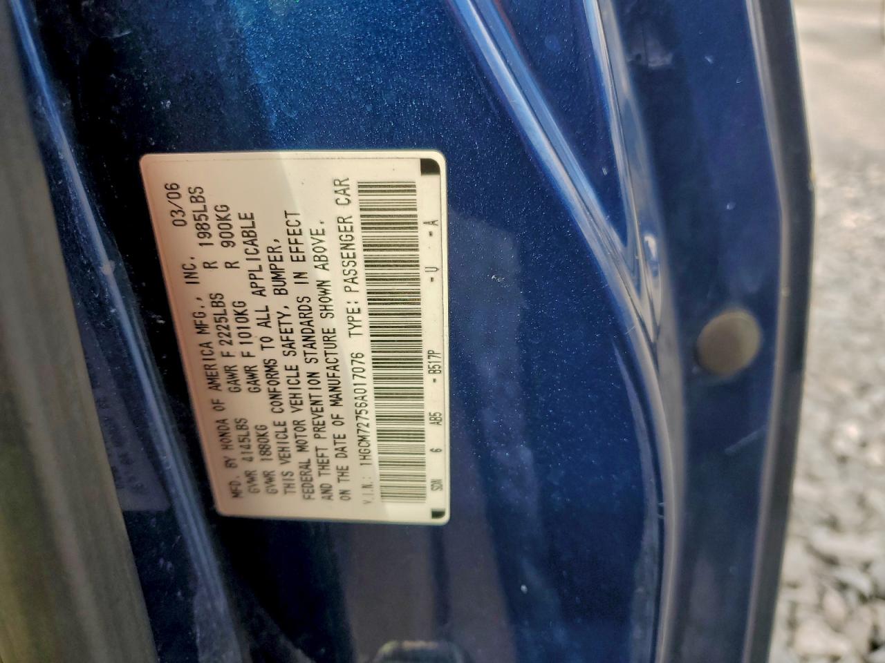 2006 Honda Accord Ex VIN: 1HGCM72756A017076 Lot: 96381015