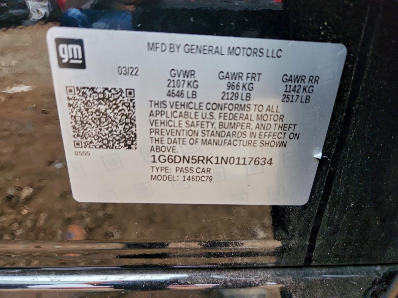 2022 Cadillac Ct5 Premium Luxury VIN: 1G6DN5RK1N0117634 Lot: 94963285