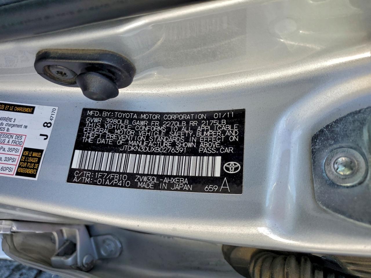 2011 Toyota Prius VIN: JTDKN3DUXB0276391 Lot: 94111585