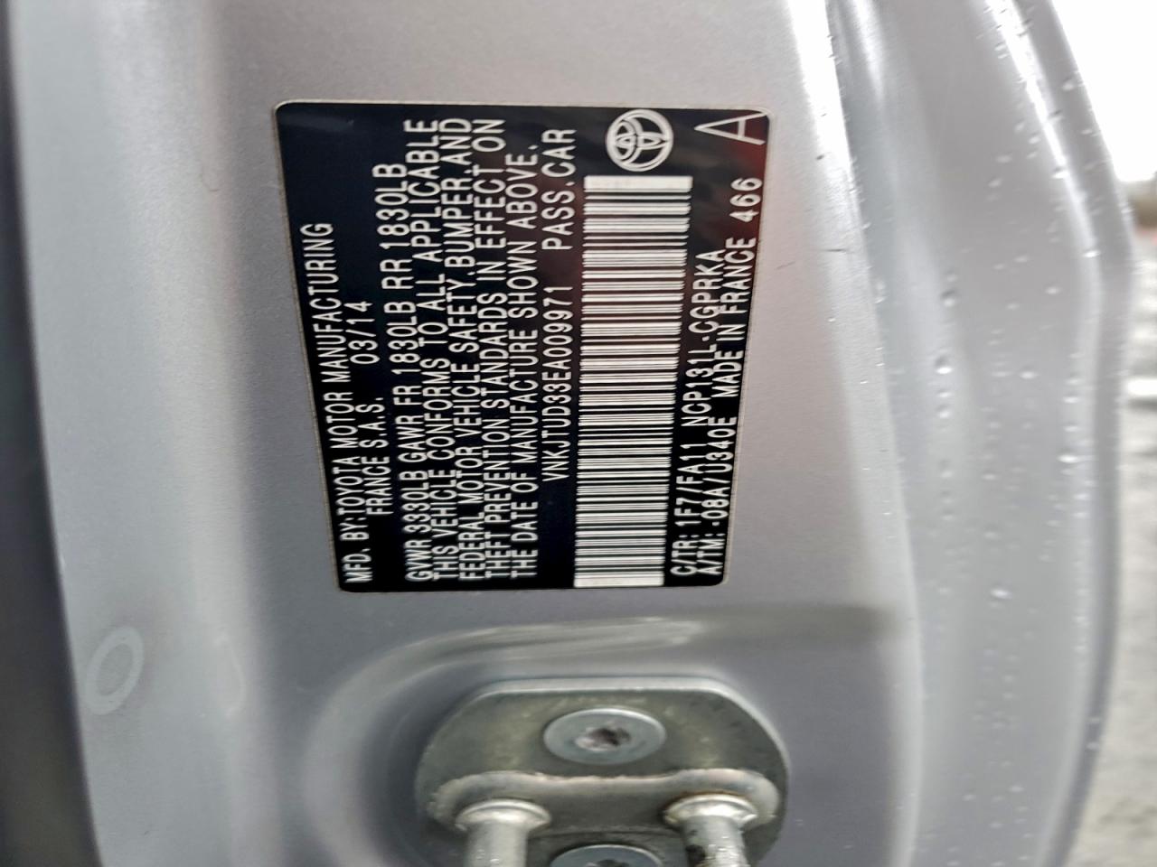 2014 Toyota Yaris VIN: VNKJTUD33EA009971 Lot: 94424085