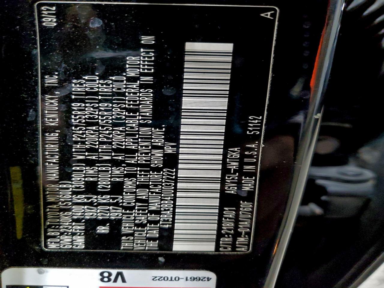 2013 Toyota Venza Le VIN: 4T3BA3BB4DU037222 Lot: 95988965