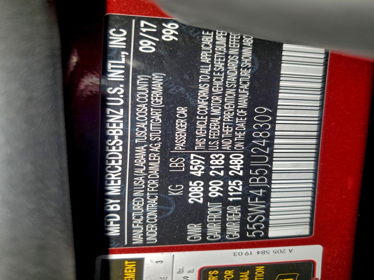 2018 Mercedes-Benz C 300 VIN: 55SWF4JB5JU248309 Lot: 95591345