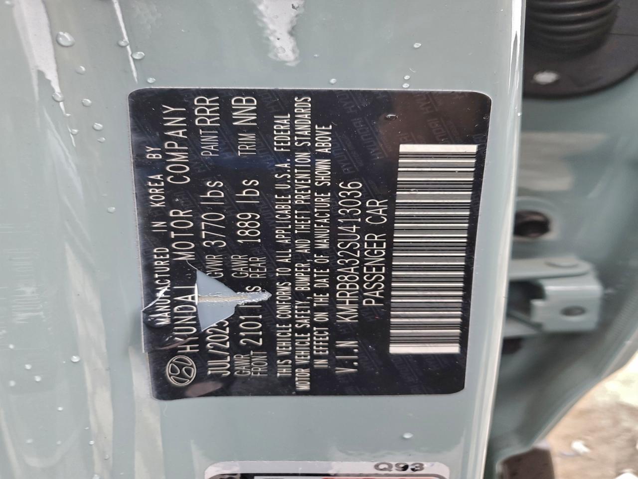 2025 Hyundai Venue Se VIN: KMHRB8A32SU413036 Lot: 96317425