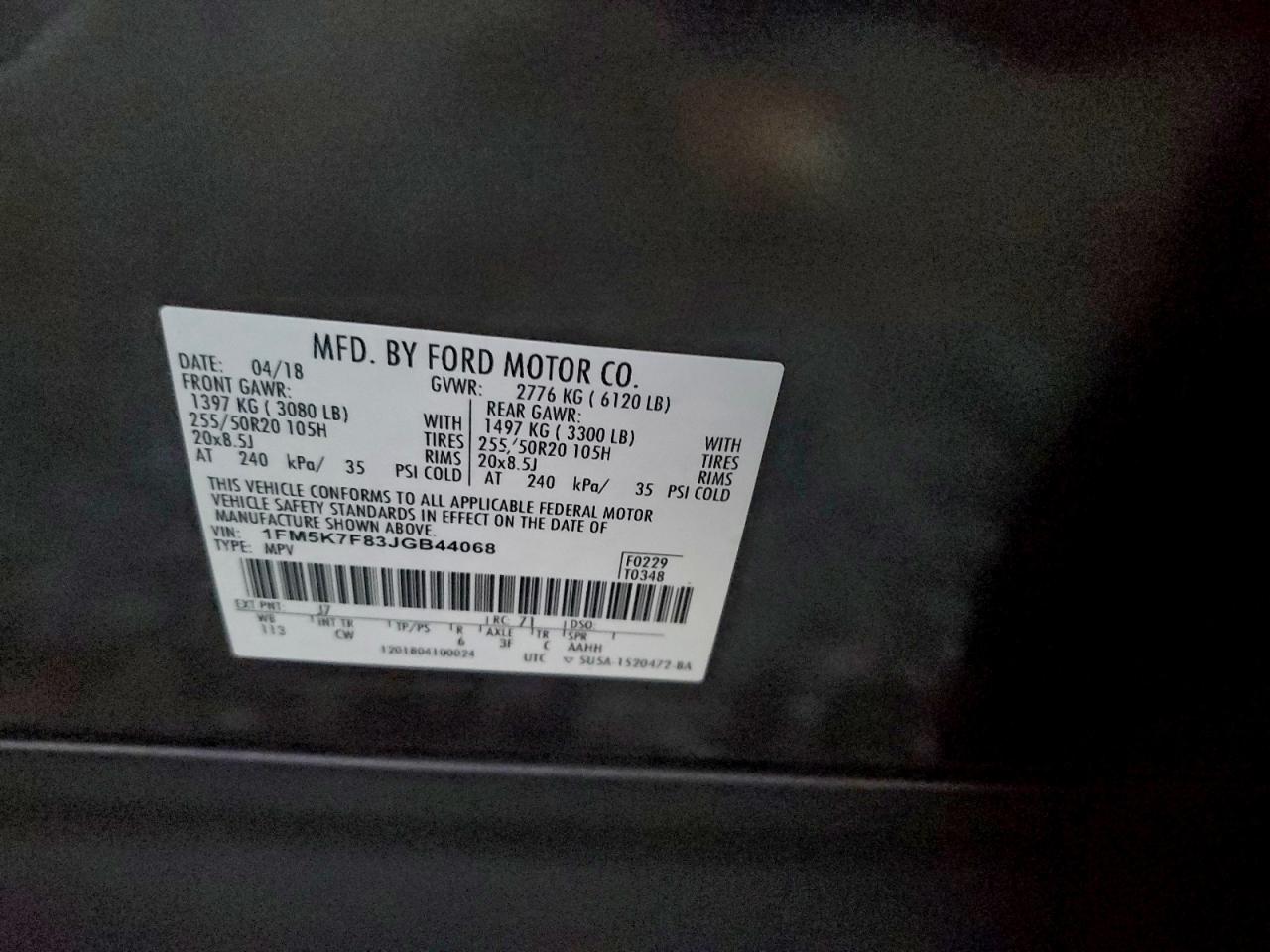 2018 Ford Explorer Limited VIN: 1FM5K7F83JGB44068 Lot: 94765575