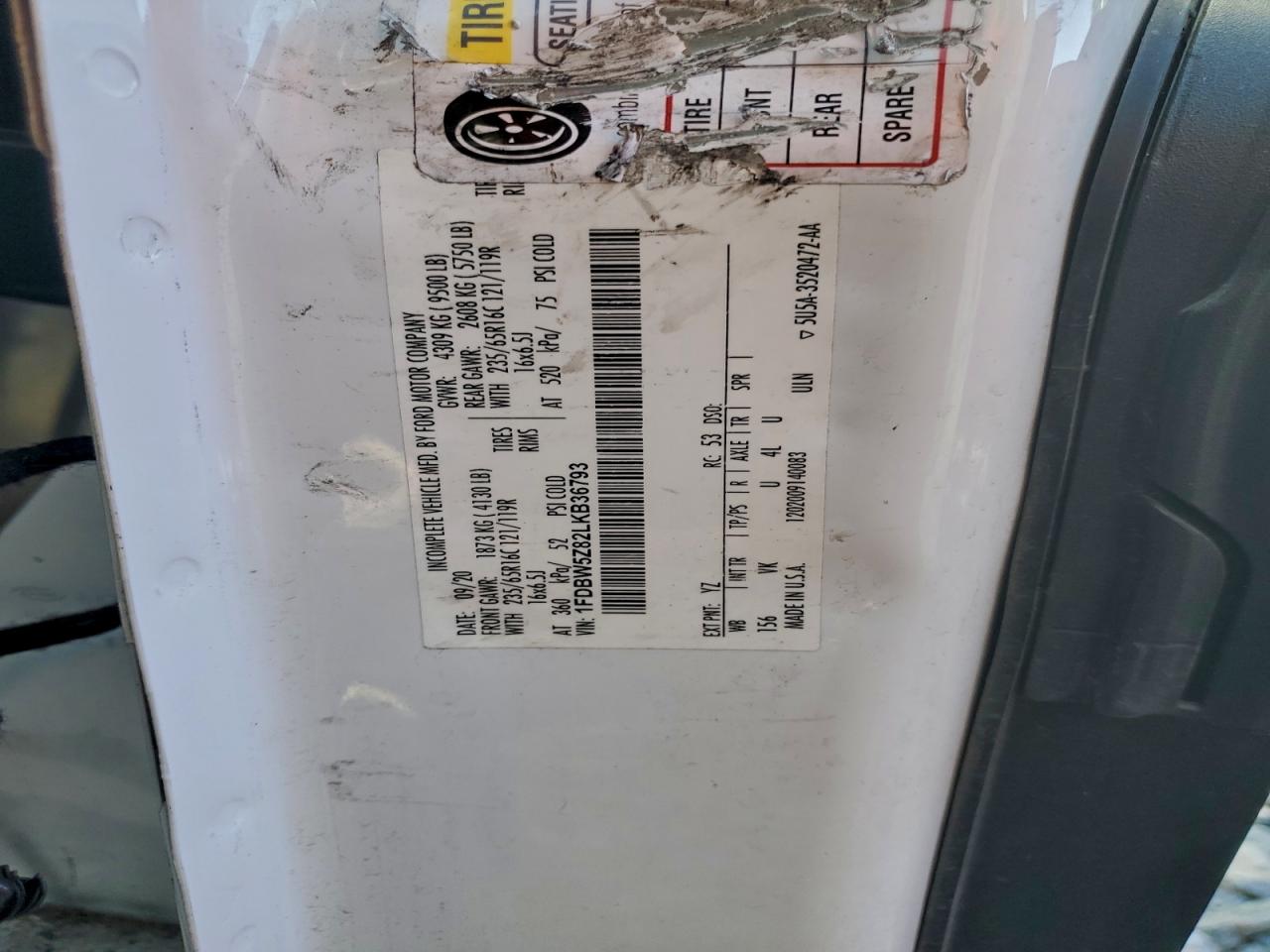 2020 Ford Transit T-350 VIN: 1FDBW5Z82LKB36793 Lot: 96522205