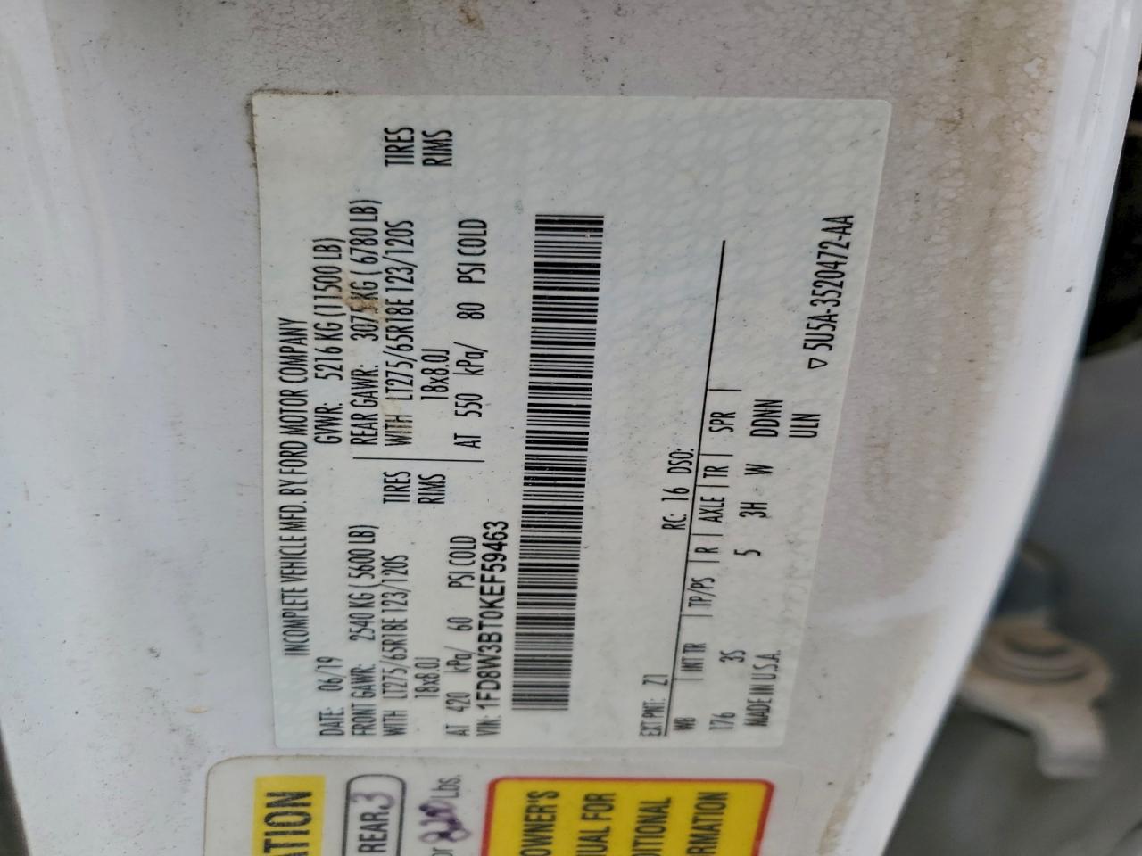 2019 Ford F350 Super Duty VIN: 1FD8W3BT0KEF59463 Lot: 67298715