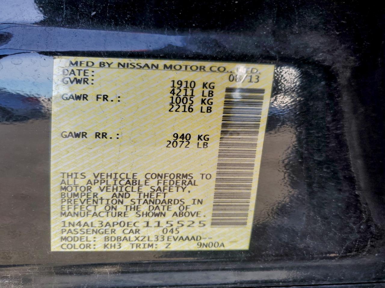 2014 Nissan Altima 2.5 VIN: 1N4AL3AP0EC115525 Lot: 94652895