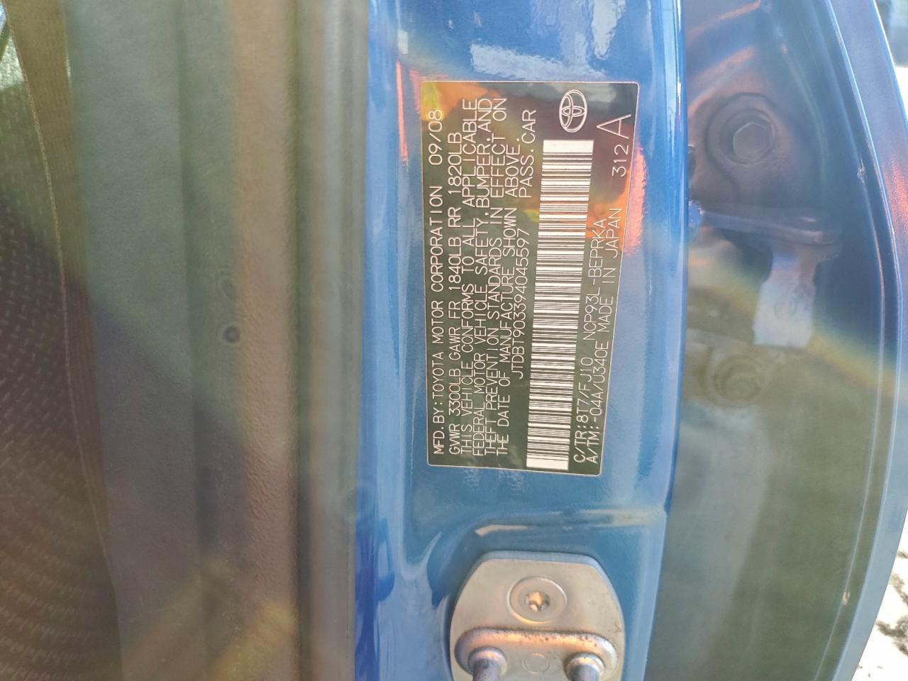 2009 Toyota Yaris VIN: JTDBT903394045597 Lot: 95345935