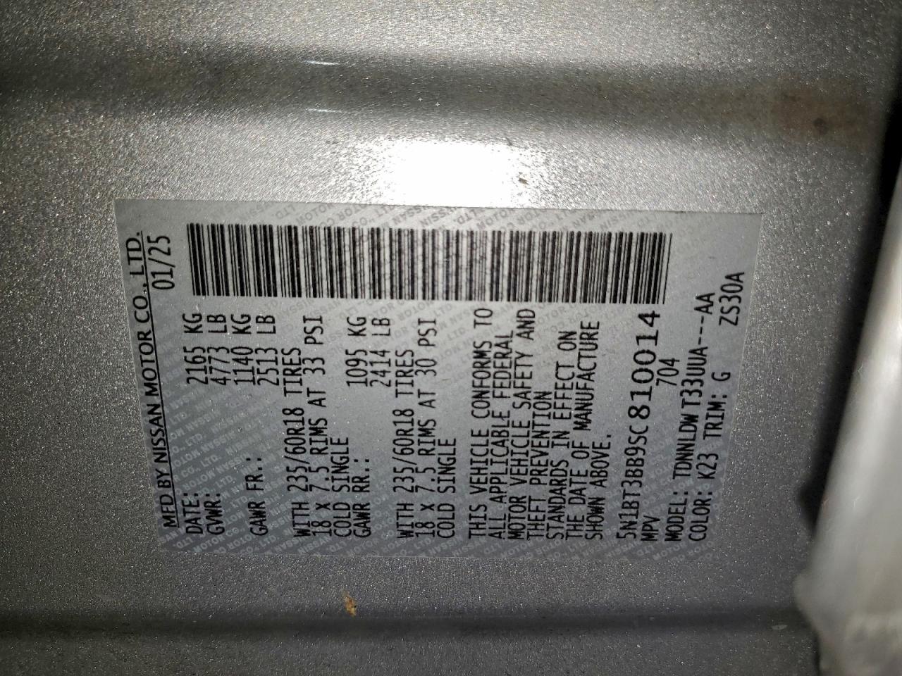 2025 Nissan Rogue Sv VIN: 5N1BT3BB9SC810014 Lot: 94930245