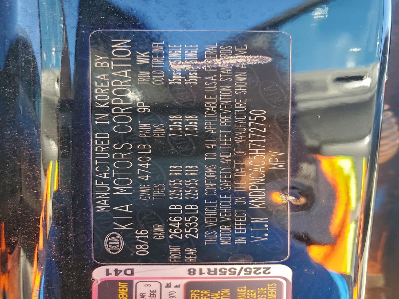 2017 Kia Sportage Ex VIN: KNDPNCAC5H7172750 Lot: 96234905