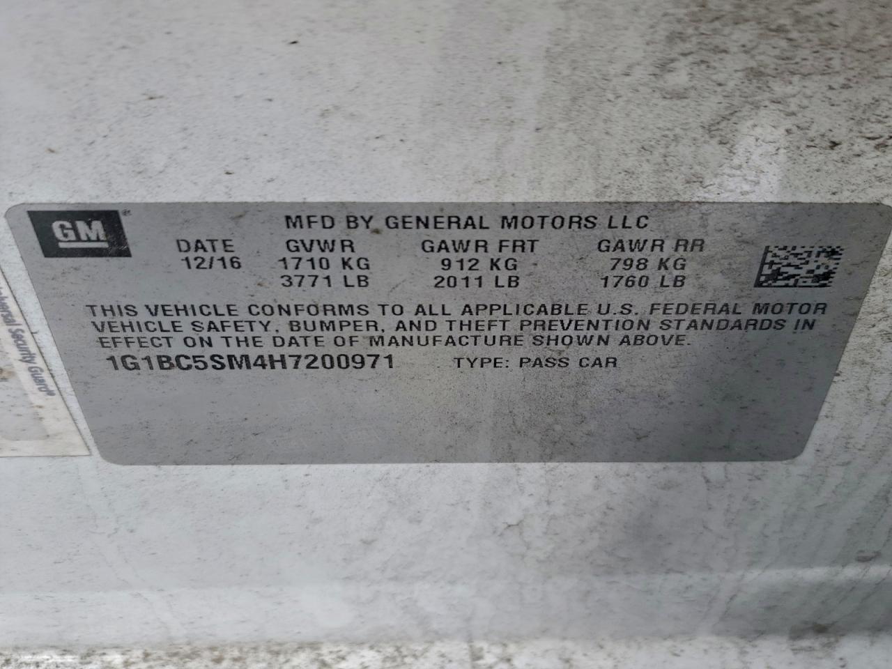 2017 Chevrolet Cruze Ls VIN: 1G1BC5SM4H7200971 Lot: 95454895