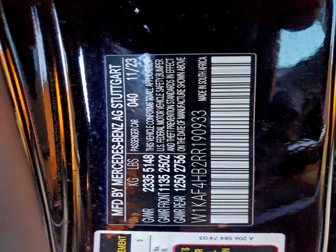 2024 Mercedes-Benz C 300 4Matic VIN: W1KAF4HB2RR190933 Lot: 95165255