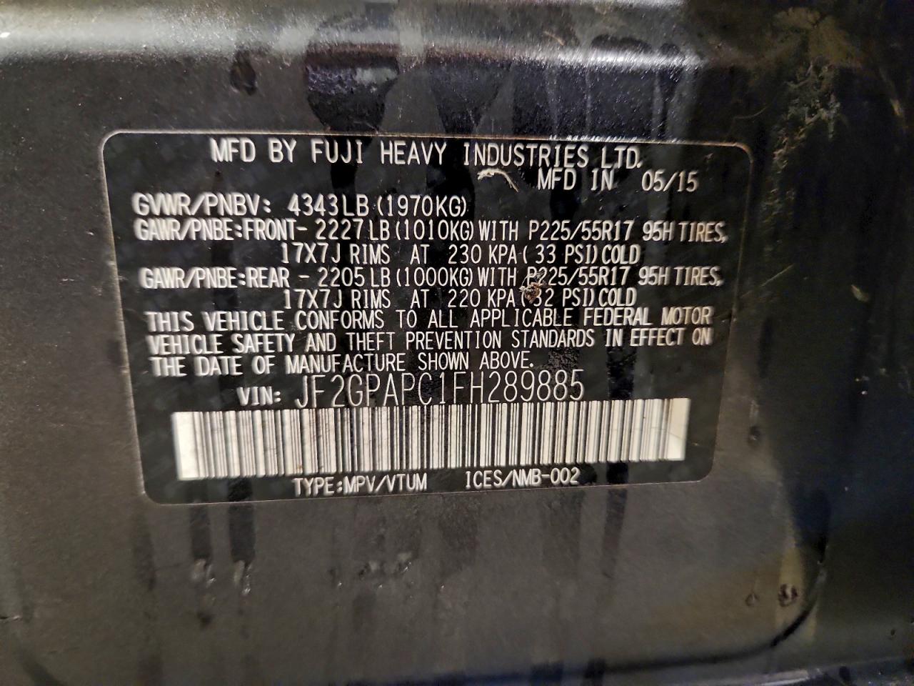 2015 Subaru Xv Crosstrek 2.0 Limited VIN: JF2GPAPC1FH289885 Lot: 94720285