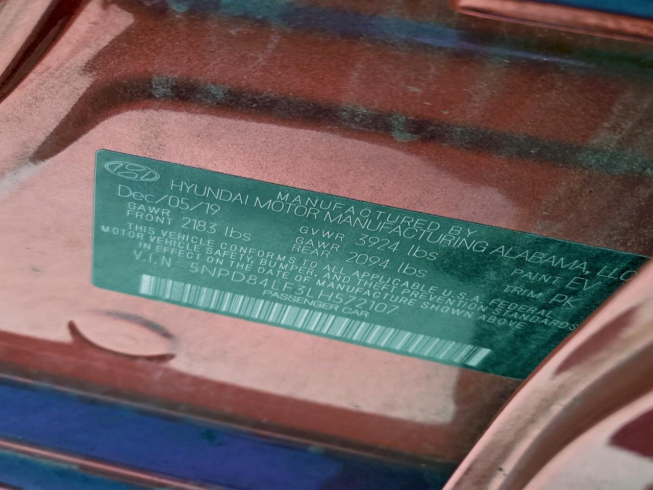 2020 Hyundai Elantra Sel VIN: 5NPD84LF3LH572107 Lot: 97391245