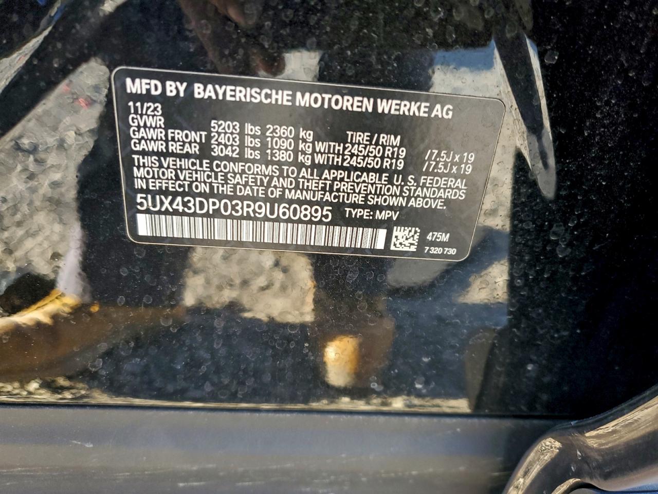 2024 BMW X3 Sdrive30I VIN: 5UX43DP03R9U60895 Lot: 94506745