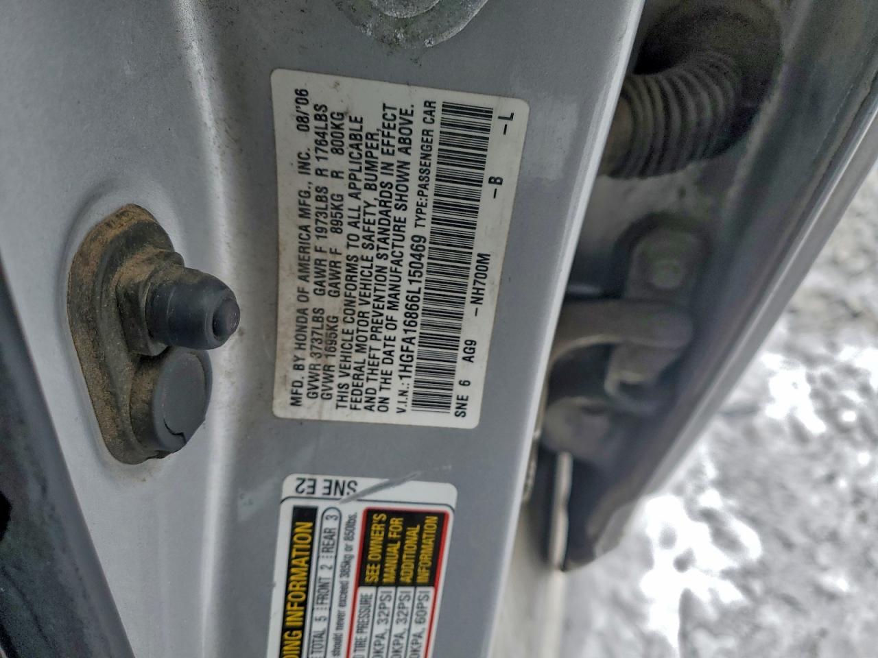 2006 Honda Civic Ex VIN: 1HGFA16866L150469 Lot: 93217855