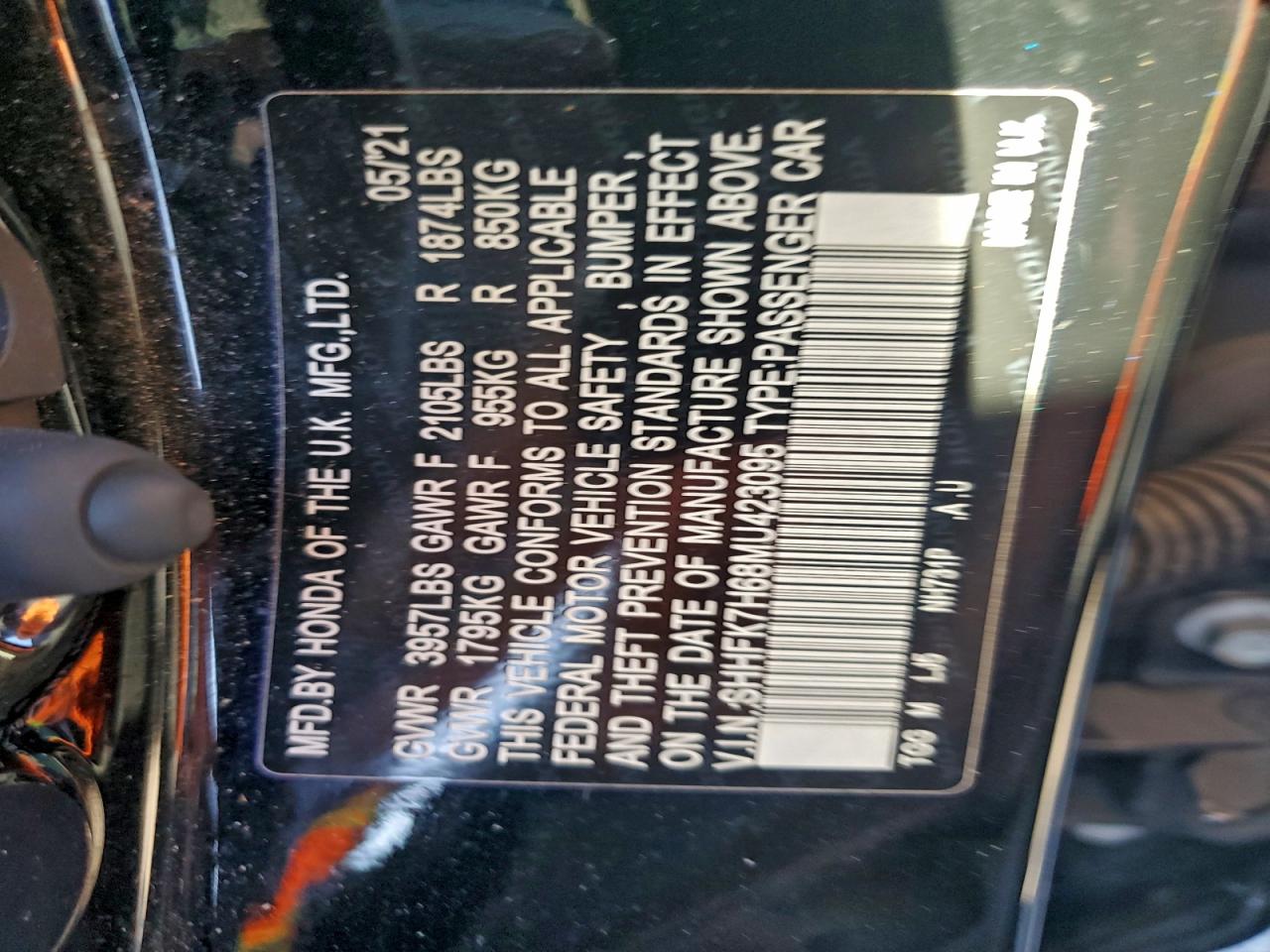 2021 Honda Civic Ex VIN: SHHFK7H68MU423095 Lot: 94991665