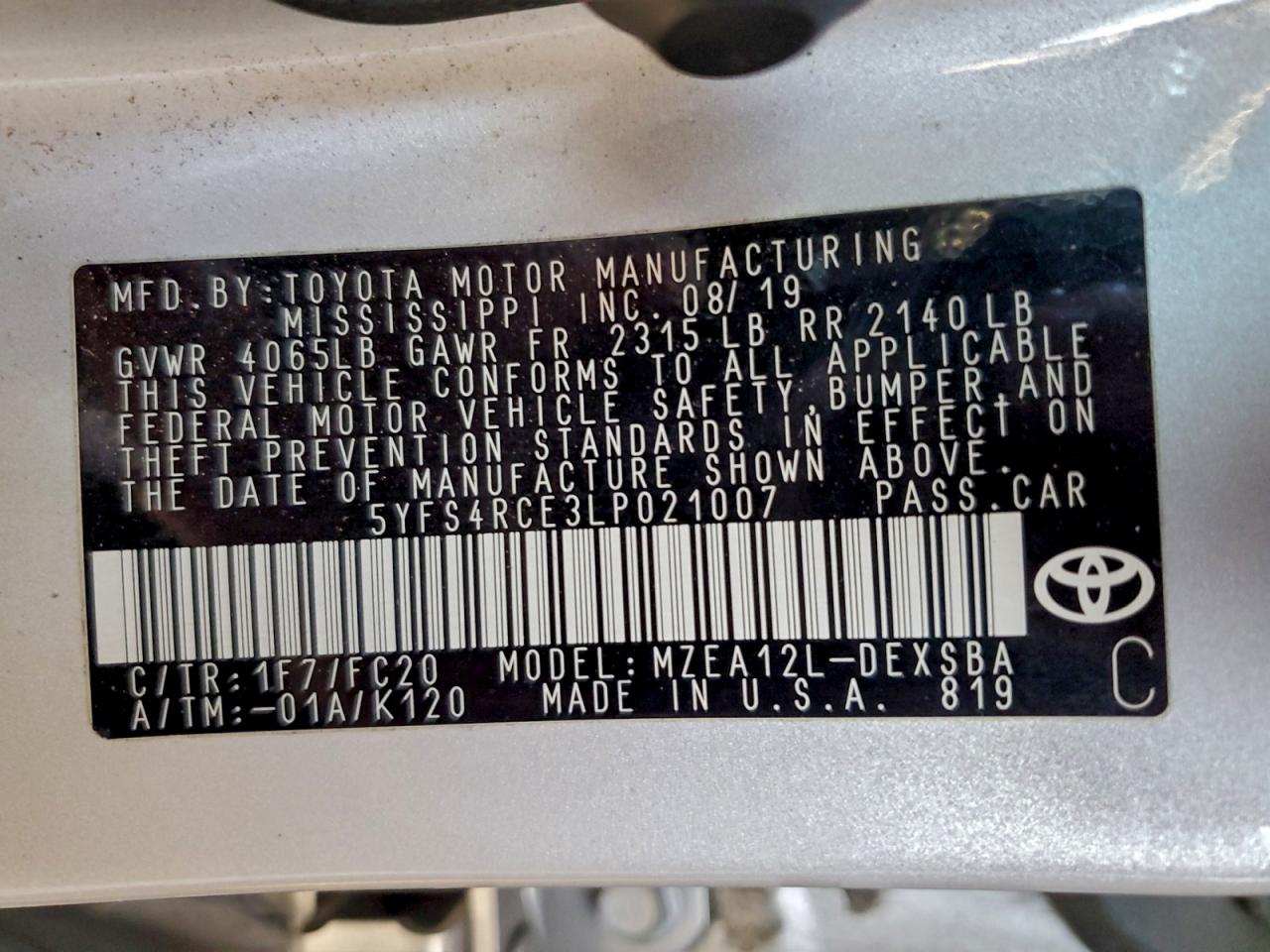 2020 Toyota Corolla Se VIN: 5YFS4RCE3LP021007 Lot: 94481615