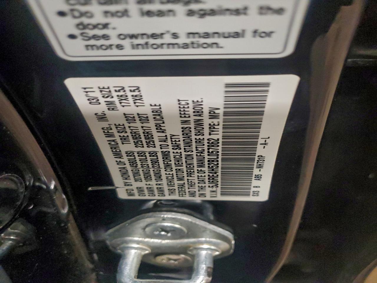 2011 Honda Cr-V Ex VIN: 5J6RE4H52BL057862 Lot: 95445505