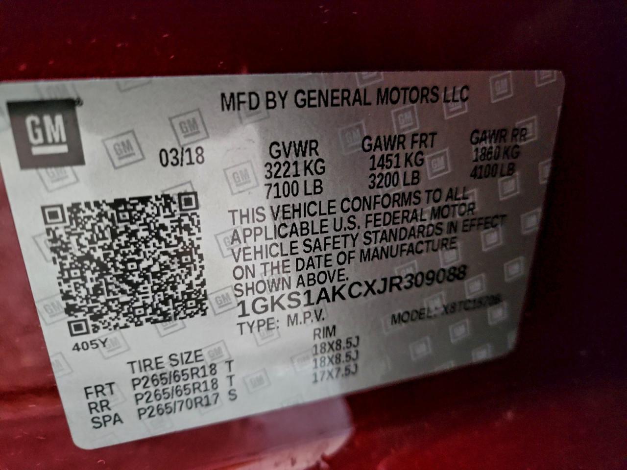 2018 GMC Yukon Sle VIN: 1GKS1AKCXJR309088 Lot: 94726735