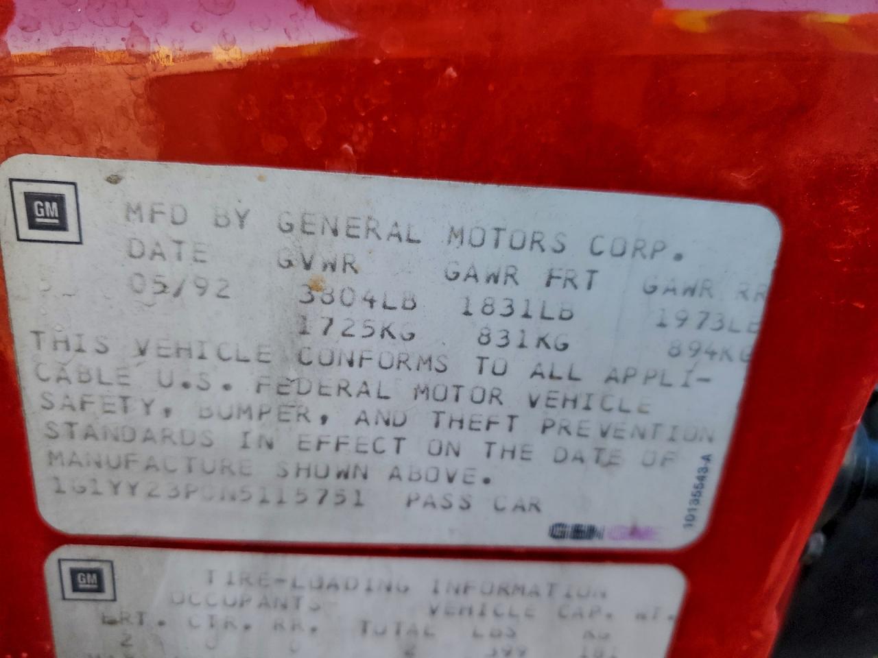 1992 Chevrolet Corvette VIN: 1G1YY23P0N5115751 Lot: 94168795