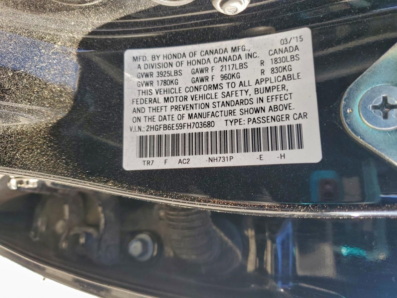 2015 Honda Civic Si VIN: 2HGFB6E59FH703680 Lot: 94548535