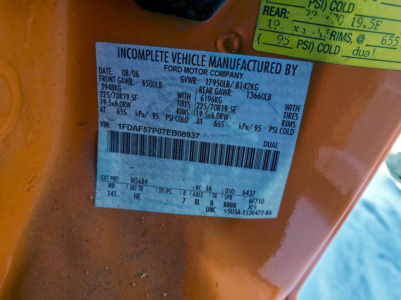 2007 Ford F550 Super Duty Dump Truck VIN: 1FDAF57P07EB08937 Lot: 95670035