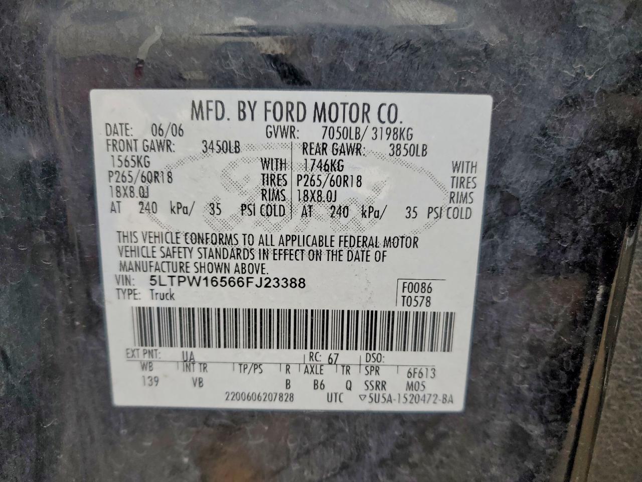 2006 Lincoln Mark Lt VIN: 5LTPW16566FJ23388 Lot: 95167125