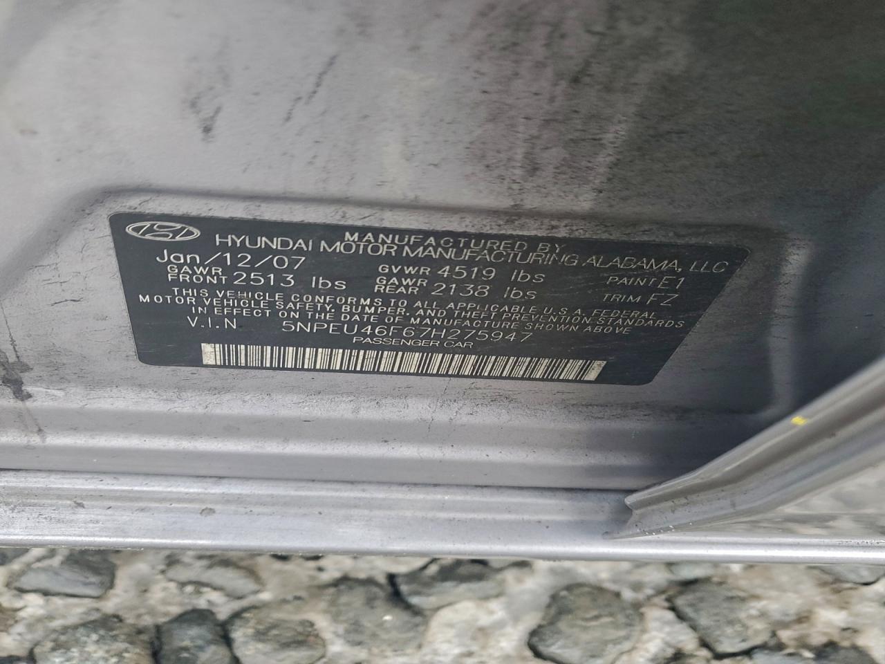 2007 Hyundai Sonata Se VIN: 5NPEU46F67H275947 Lot: 97288775