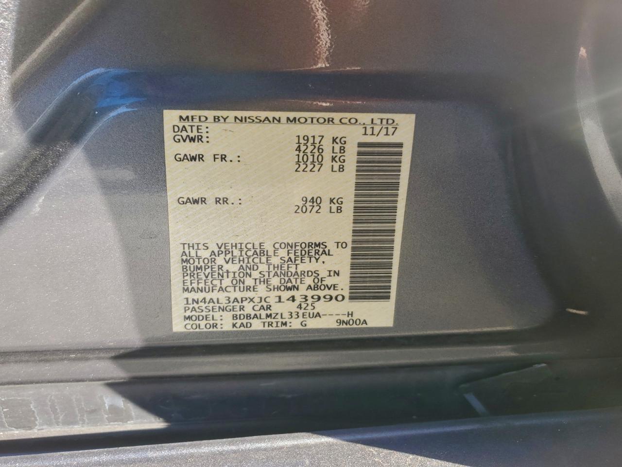 2018 Nissan Altima 2.5 VIN: 1N4AL3APXJC143990 Lot: 94942705