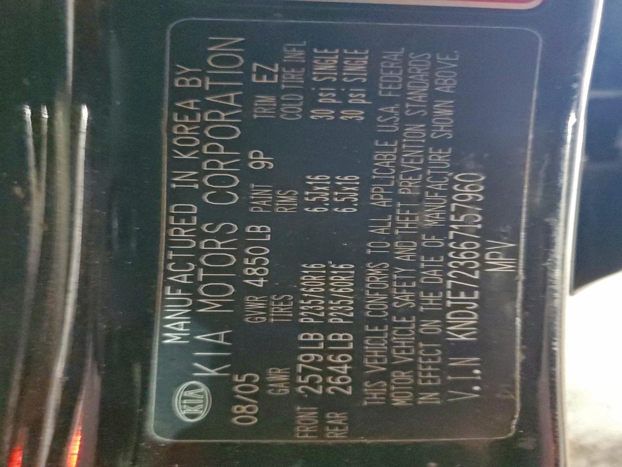 2006 Kia New Sportage VIN: KNDJE723667157960 Lot: 94961635