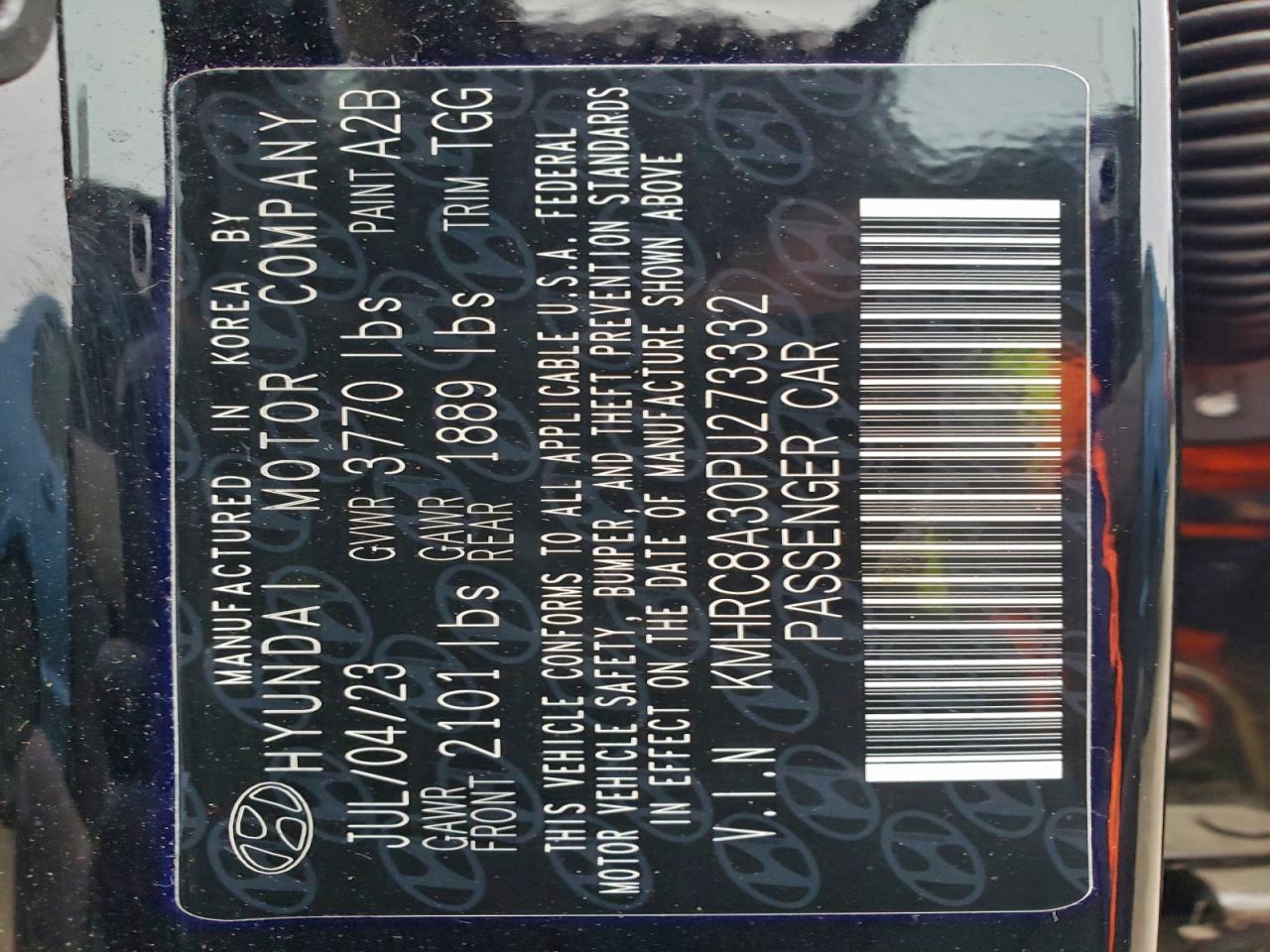 2023 Hyundai Venue Sel VIN: KMHRC8A30PU273332 Lot: 95708105