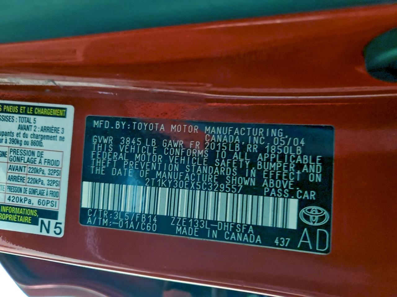 2005 Toyota Corolla Matrix Xrs VIN: 2T1KY30EX5C329557 Lot: 96477275