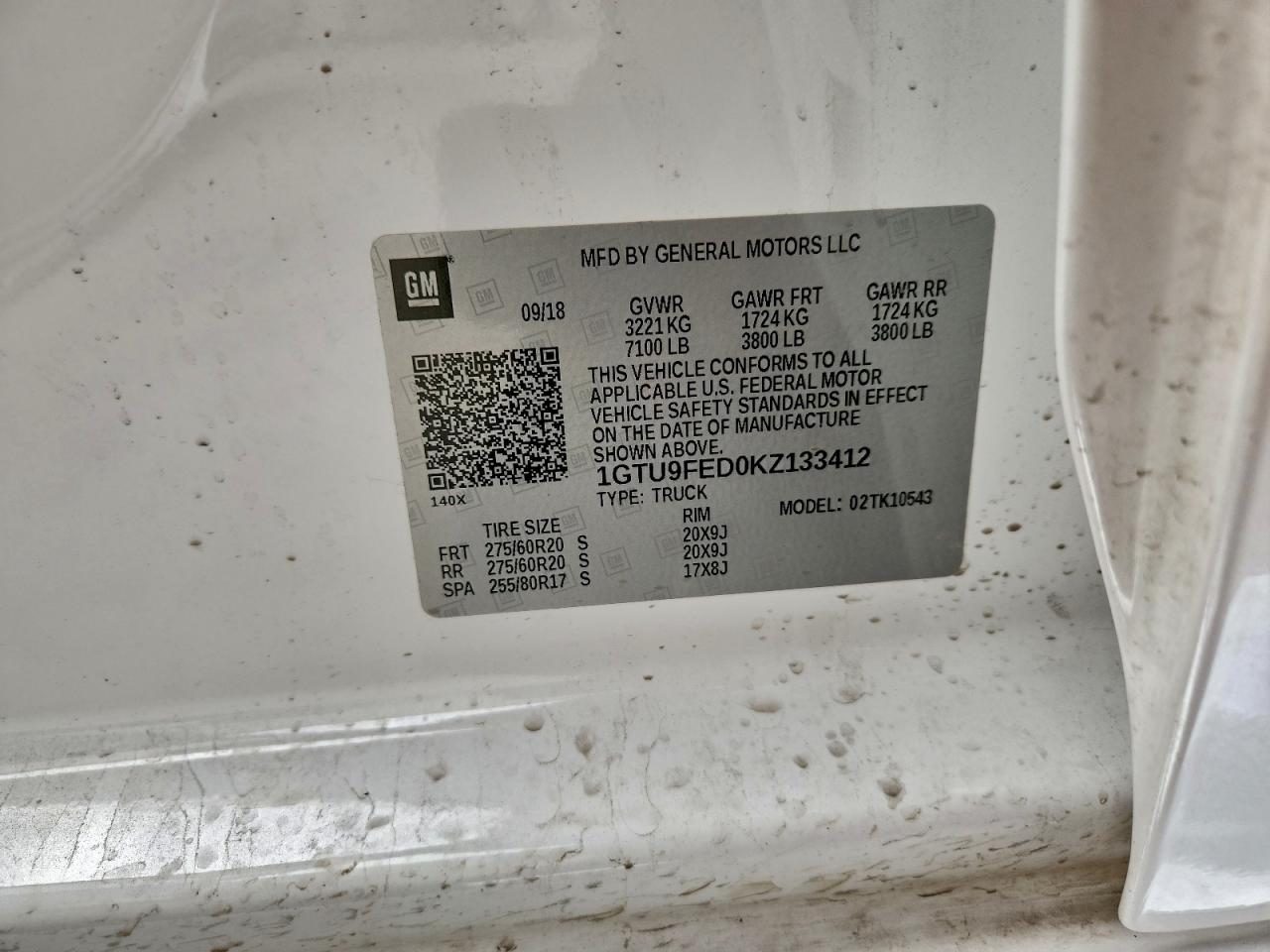 2019 GMC Sierra K1500 Denali VIN: 1GTU9FED0KZ133412 Lot: 96595215