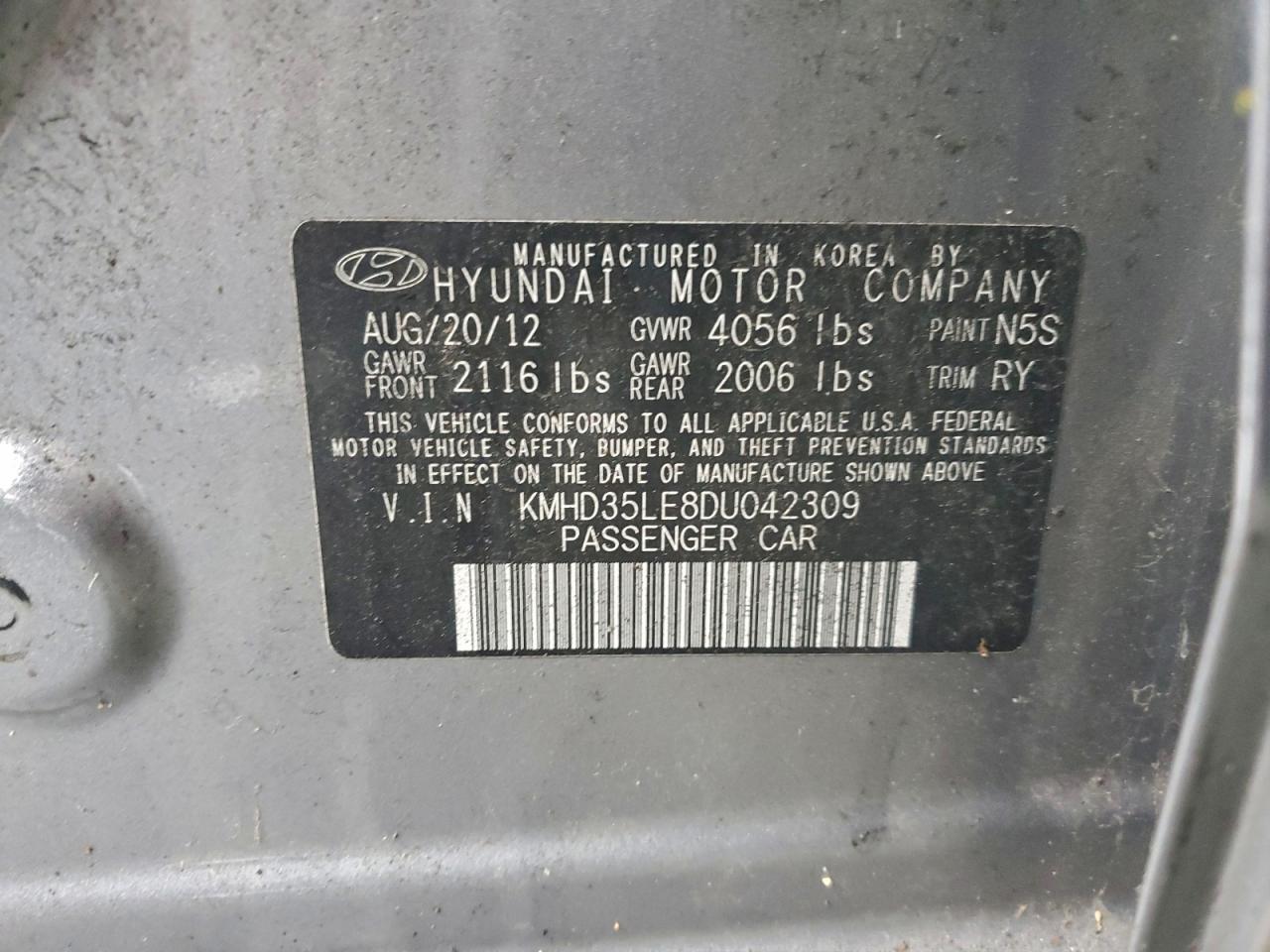 2013 Hyundai Elantra Gt VIN: KMHD35LE8DU042309 Lot: 97583085