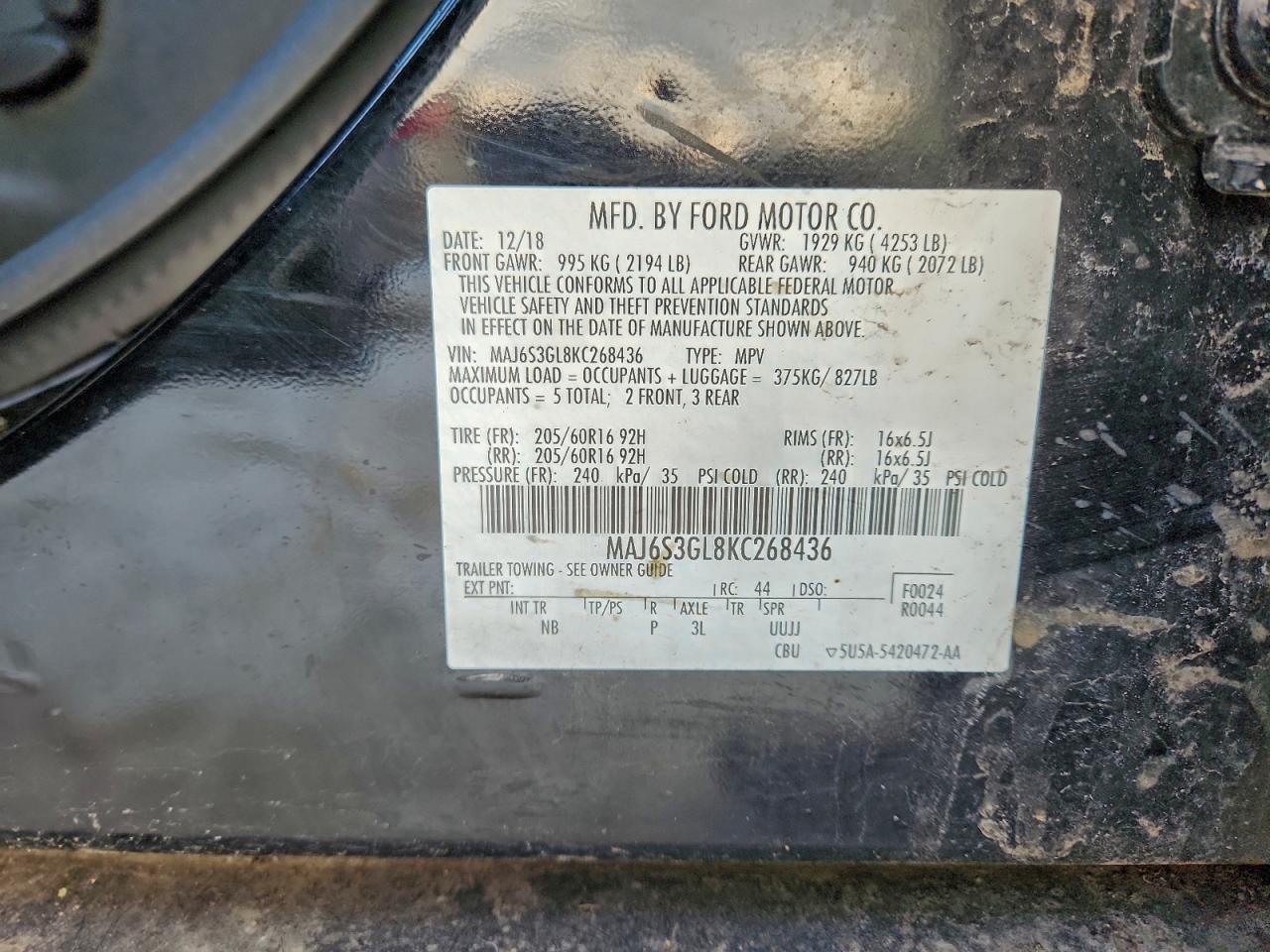 2019 Ford Ecosport Se VIN: MAJ6S3GL8KC268436 Lot: 97312965