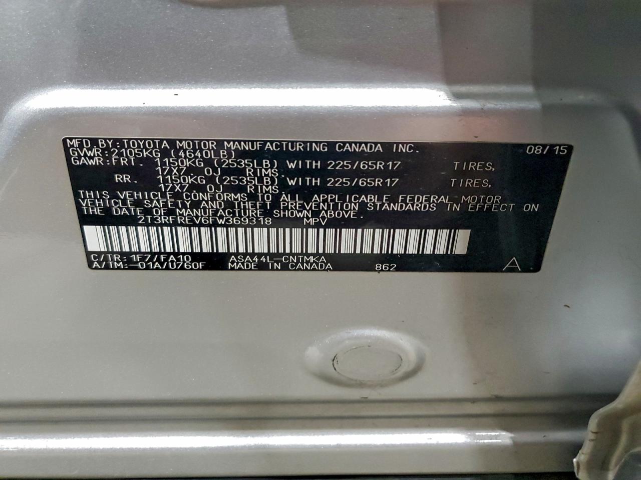 2015 Toyota Rav4 Xle VIN: 2T3RFREV6FW369318 Lot: 96307475