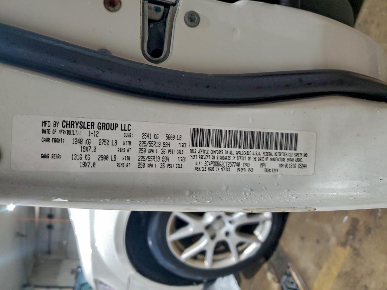 2012 Dodge Journey Sxt VIN: 3C4PDDBG2CT257740 Lot: 93105505