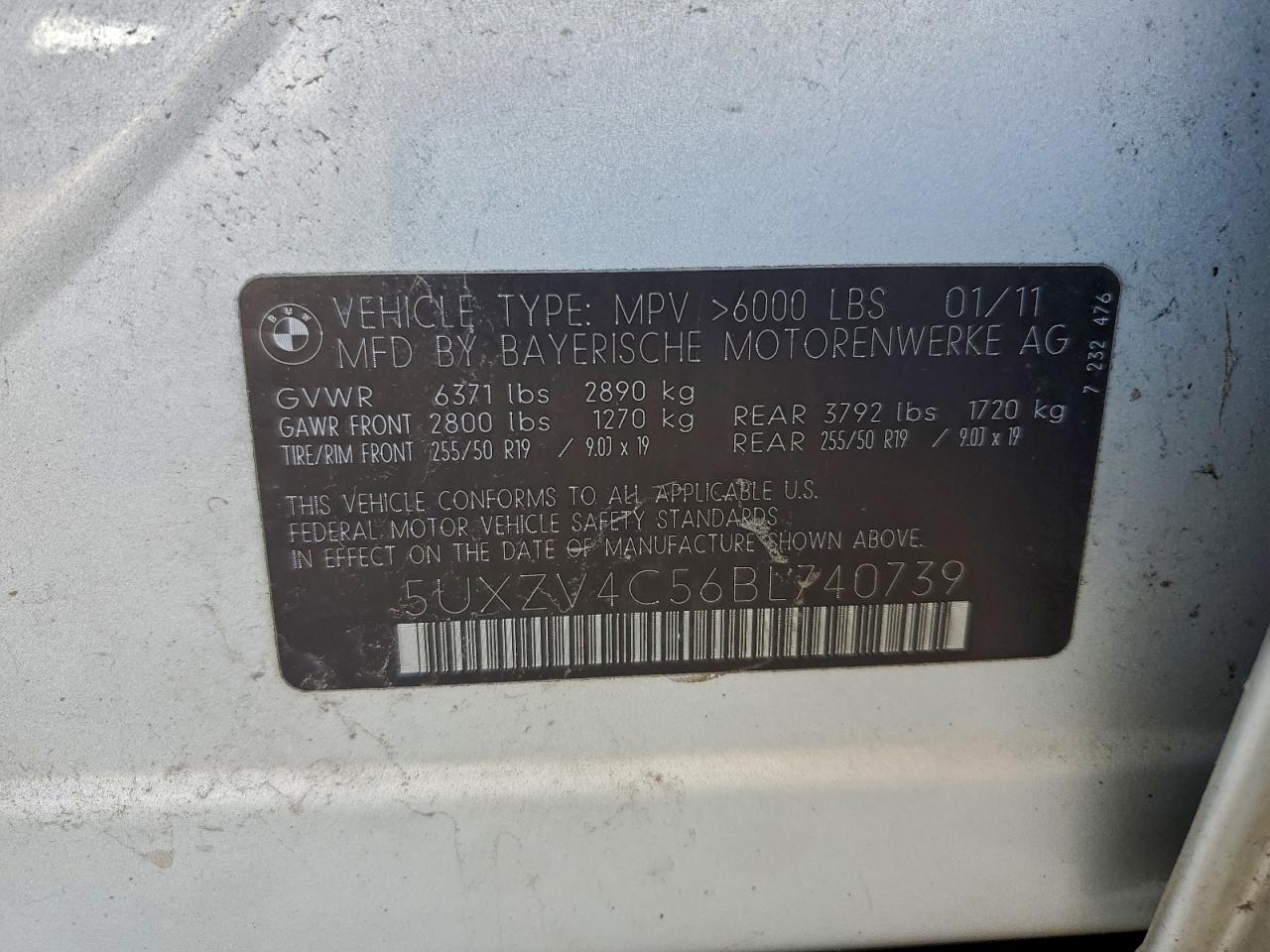2011 BMW X5 xDrive35I VIN: 5UXZV4C56BL740739 Lot: 94752835