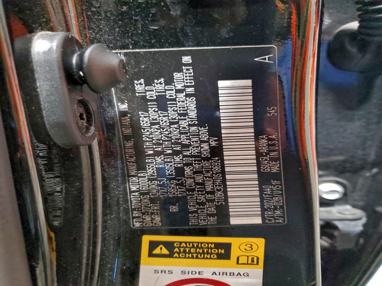 2013 Toyota Highlander Base VIN: 5TDBK3EH4DS186924 Lot: 96827715