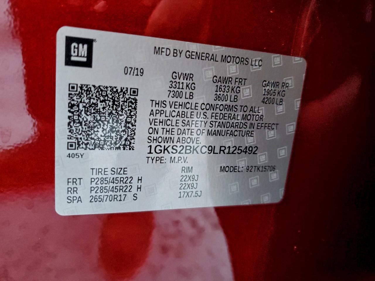 2020 GMC Yukon Slt VIN: 1GKS2BKC9LR125492 Lot: 94078325