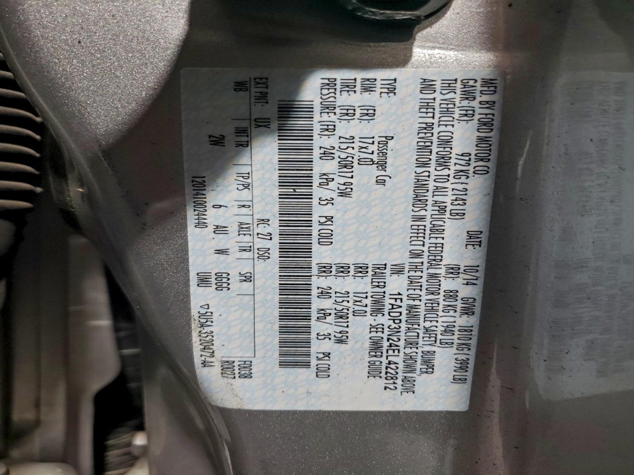 2014 Ford Focus Titanium VIN: 1FADP3N24EL422812 Lot: 95954545