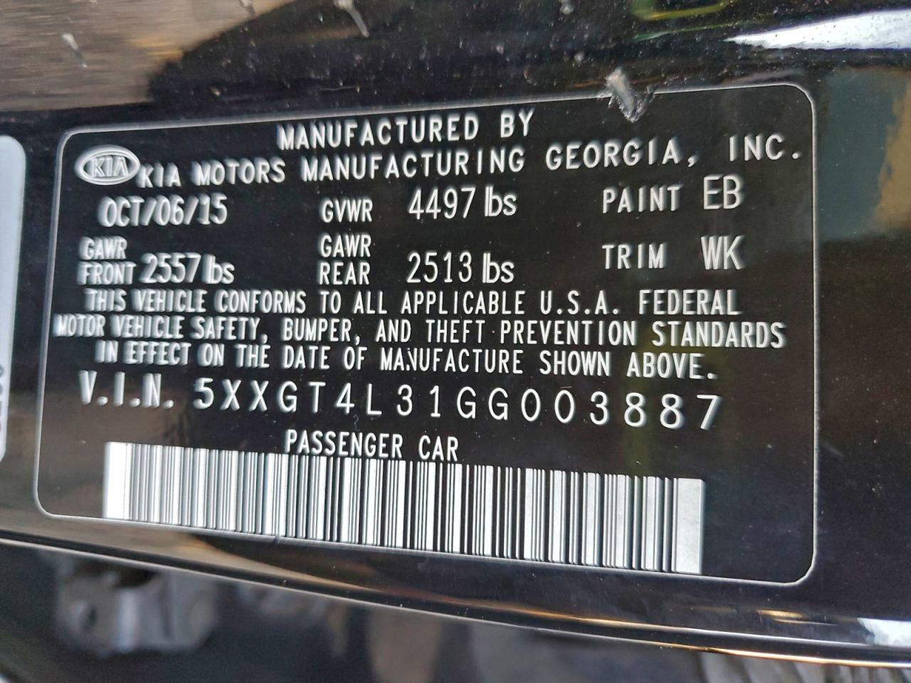 2016 Kia Optima Lx VIN: 5XXGT4L31GG003887 Lot: 96194775