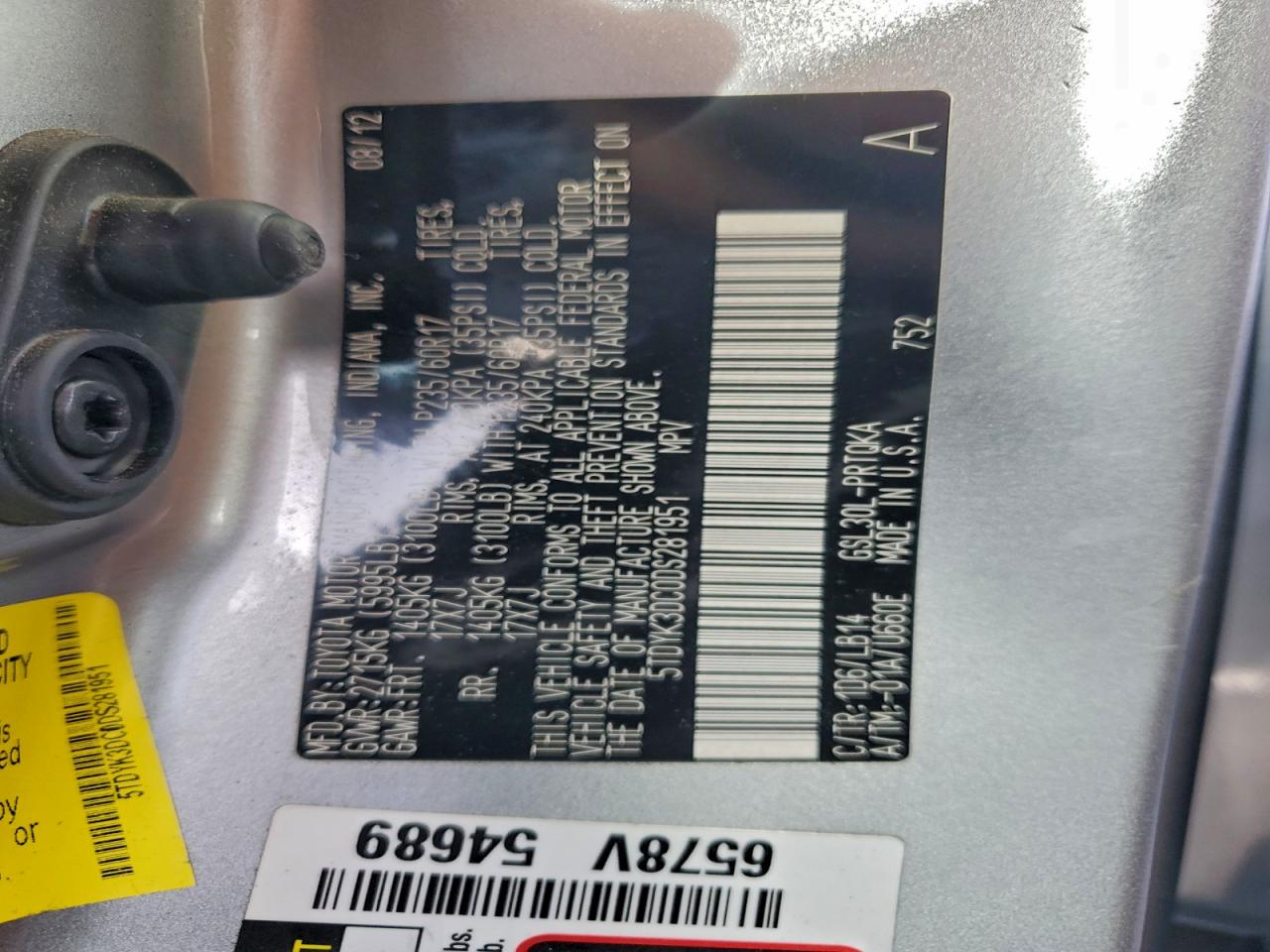 2013 Toyota Sienna Xle VIN: 5TDYK3DC0DS281951 Lot: 94754875