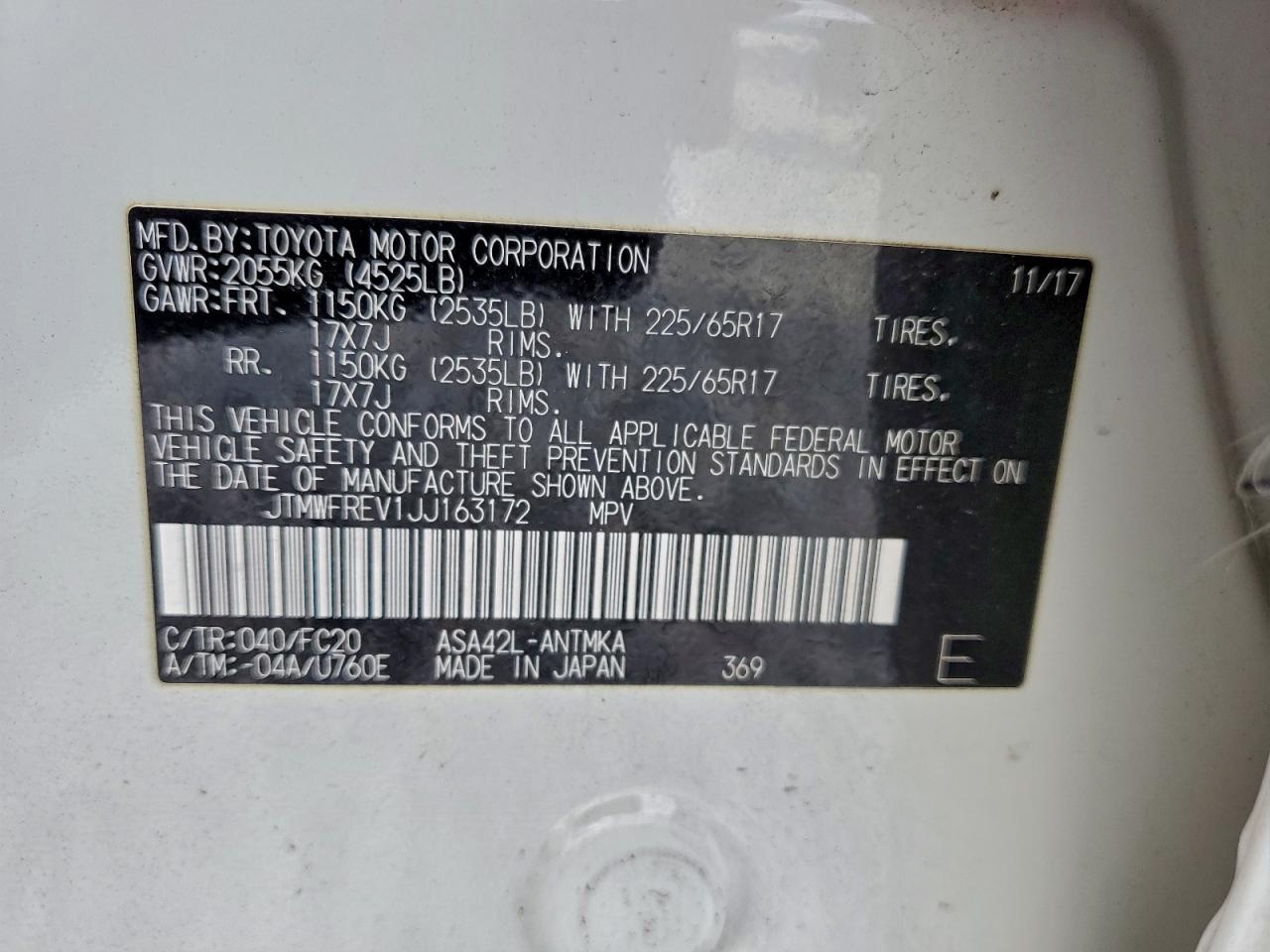 2018 Toyota Rav4 Adventure VIN: JTMWFREV1JJ163172 Lot: 94909495