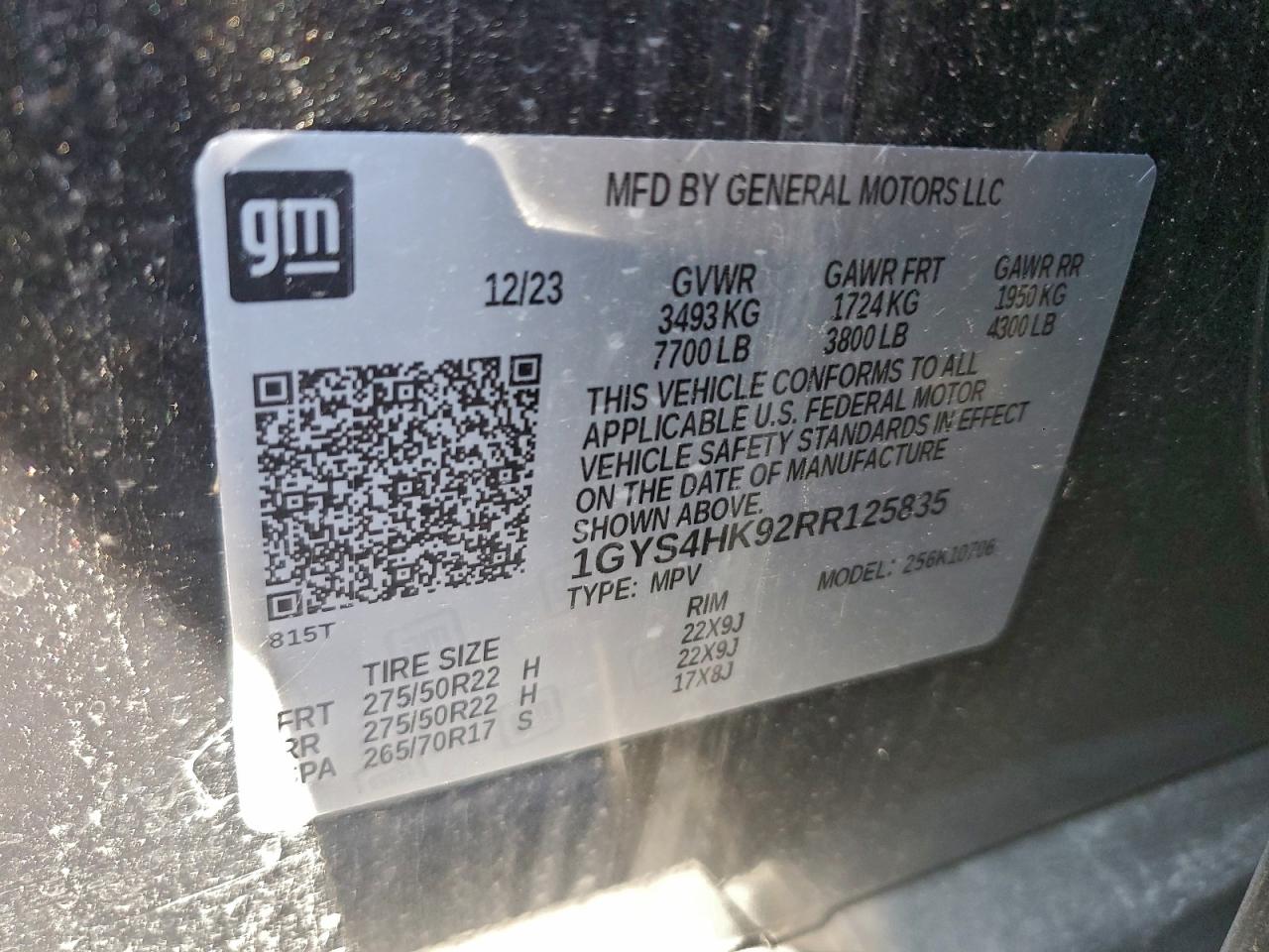 2024 Cadillac Escalade V VIN: 1GYS4HK92RR125835 Lot: 94688465