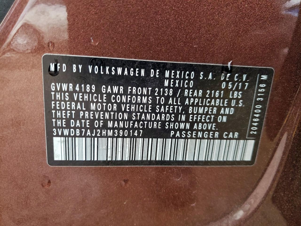2017 Volkswagen Jetta Se VIN: 3VWDB7AJ2HM390147 Lot: 94158215